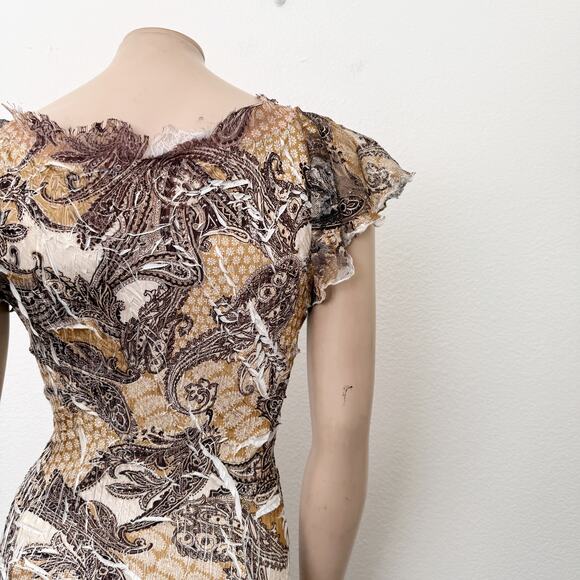[Komarov] Brown Paisley Print V-Neck Fall Flutter Sleeve Midi Dress Sz Medium M - Picture 6 of 11